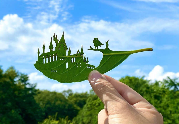 Japanese Artist Turns Tree Leaves Into Intricate Vignettes