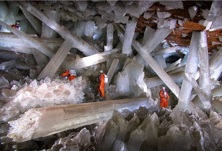 Cave of the Crystals is a deep located cave (300 meters) in Naica, Chihuahua, Mexico.