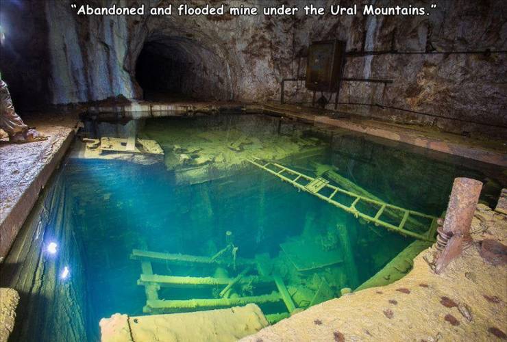 flooded and abandoned Russian mine under the Ural Mountains.
