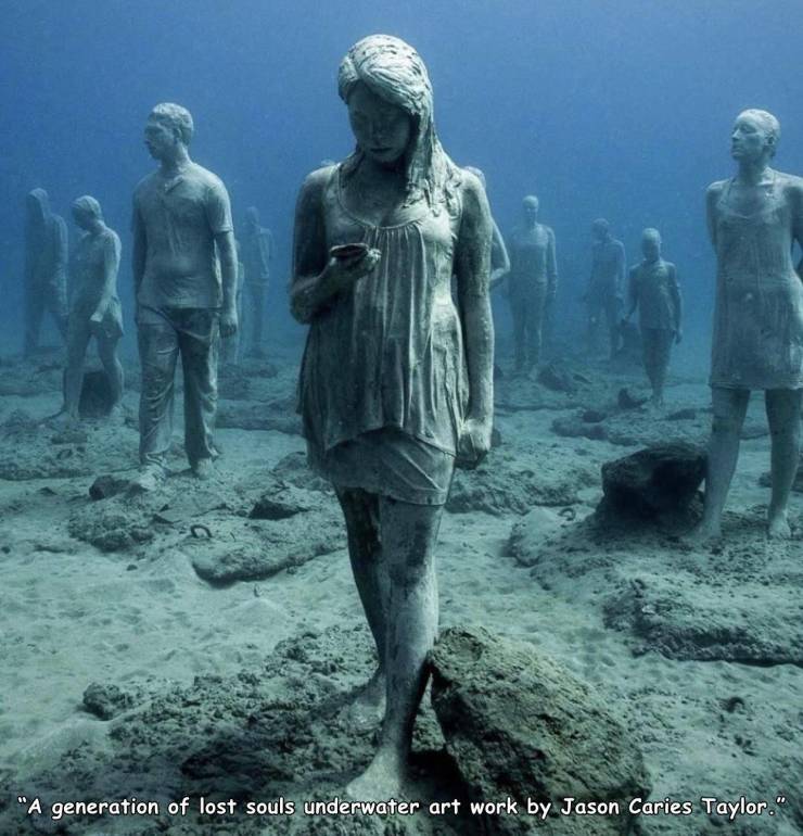 Underwater statues made of cement and located in the sea at the Museo Atlantico. Posted by Jason deCaires Taylor.