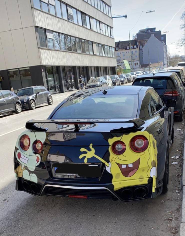 Spongebob airbrush on an expensive sports car.