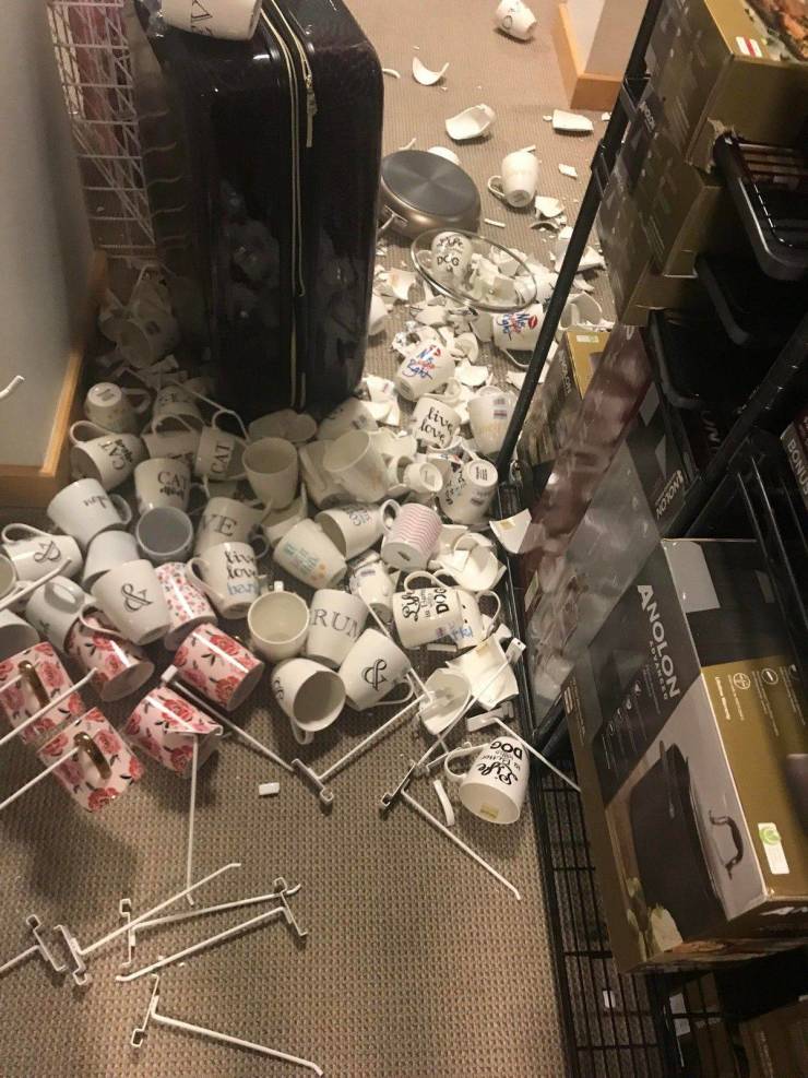Numerous broken cups in a messy place.