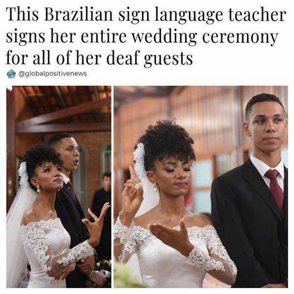 A Brazilian sign language teacher signs her wedding ceremony for all of her deaf guests.