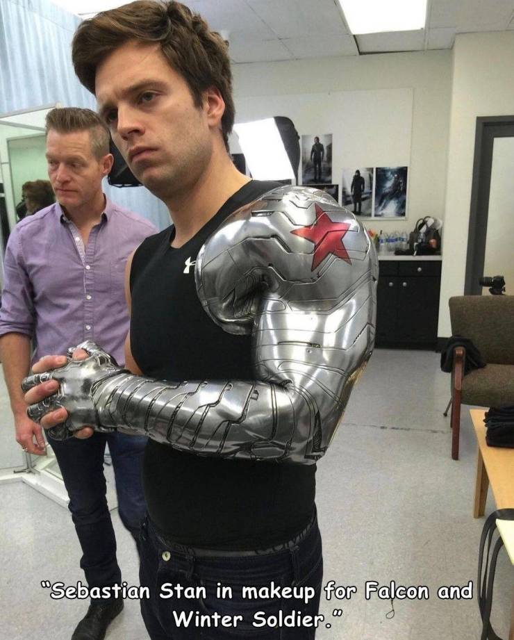Sebastian stan in makeup for Falcon and Winter Soldier.