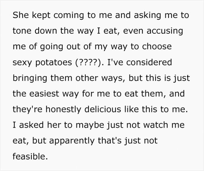 “Karen” Reports Her Coworker To HR For Eating Potatoes “Too Suggestively”