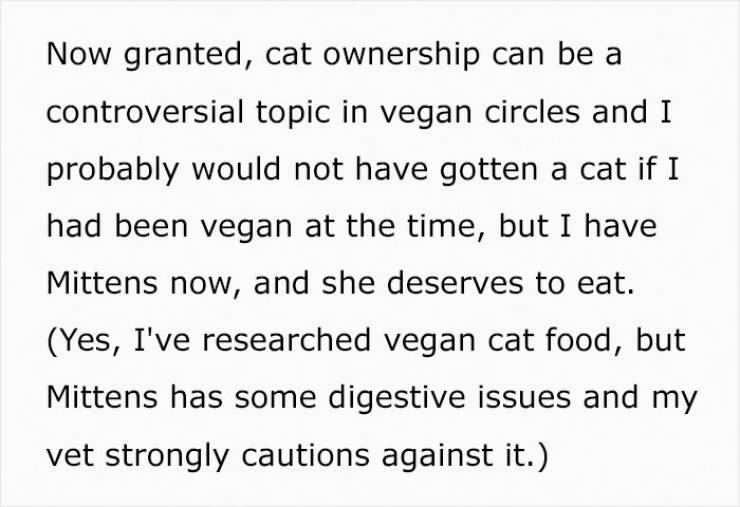 Vegan Woman Tells Her Boyfriend To Get Rid Of His Cat