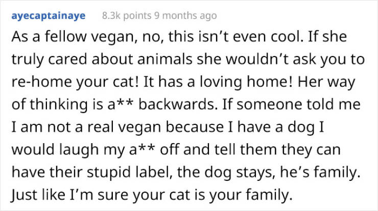 Vegan Woman Tells Her Boyfriend To Get Rid Of His Cat