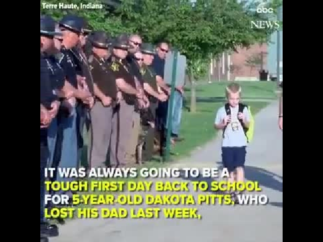 Police Officers Take A Little Boy Whose Father Was Killed On Duty To School
