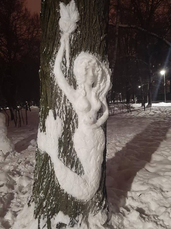 Artist Creates Beautiful Snow Art On Trees