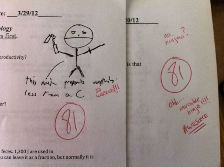 Teachers Humorous Marks On Student Tests