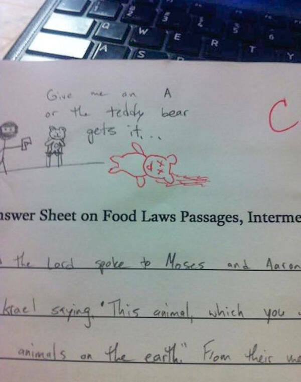 Teachers Humorous Marks On Student Tests