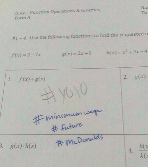 Teachers Humorous Marks On Student Tests