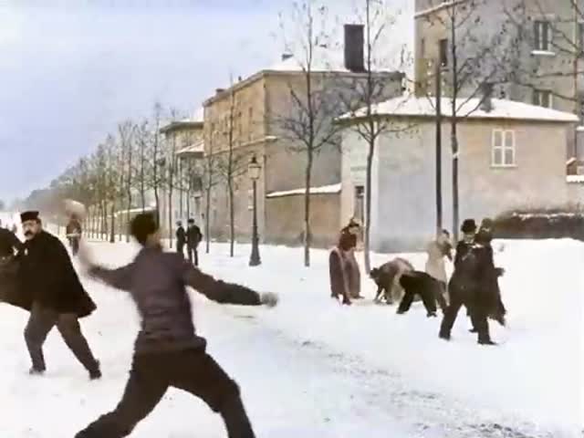 People Playing Snowballs In Lyon, France 124 Years Ago