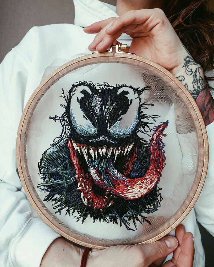 Needlework Wonders: Realistic Embroidery Patterns On Tulle By Talented Artist