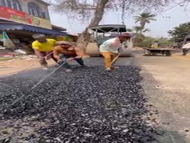 Laying Roads In Africa. Rocks And Oil