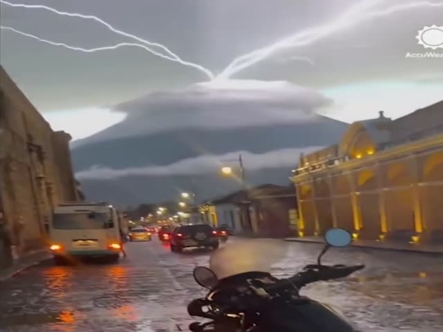 Upward Lightning on Agua Volcano in Guatemala