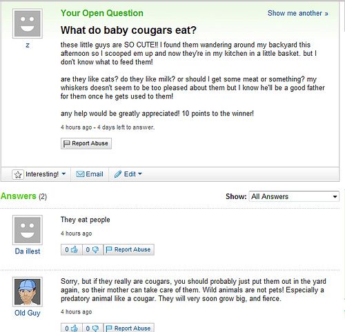 Funny Yahoo questions and answers (58 stories)