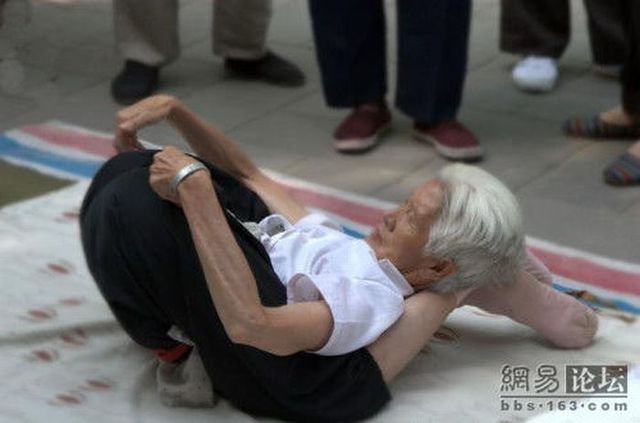 You can see 80-year old people doing gym in the street in China! (10