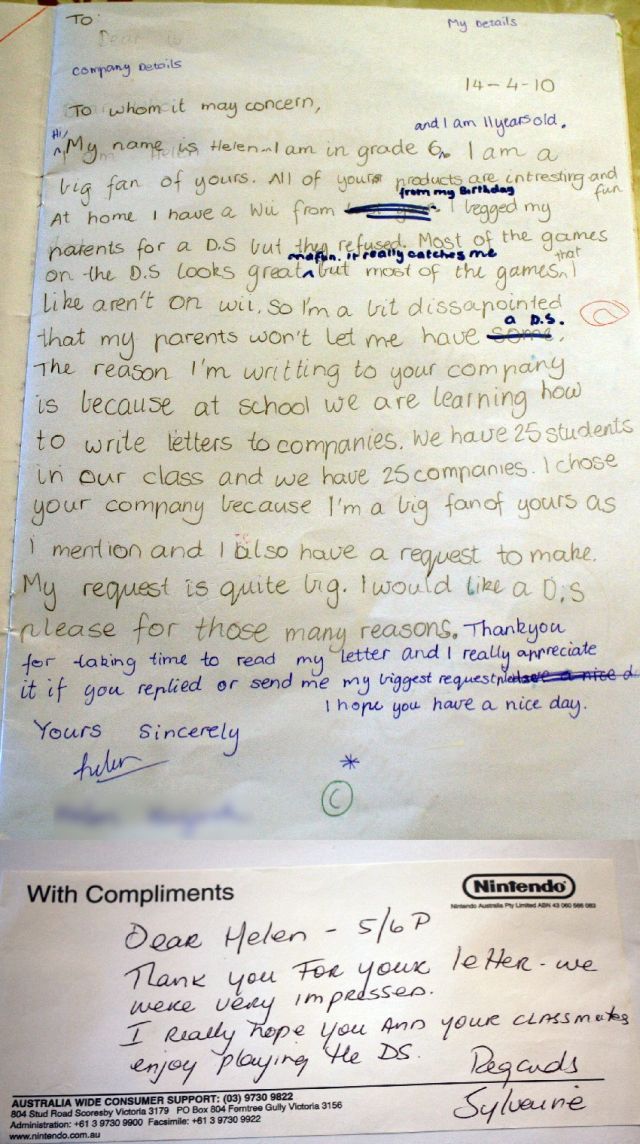11-Year-Old Girl Writes a Letter to Nintendo