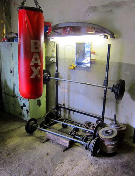 Weight Training Equipment Made From Old Car Parts