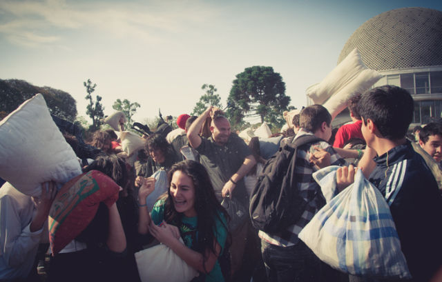 Pillow War in Buenos Aires.