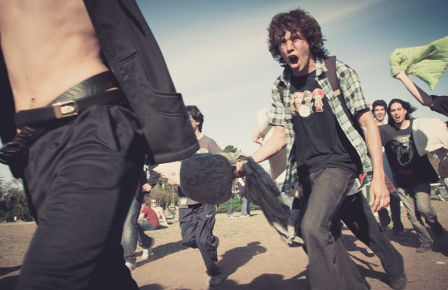 Pillow War in Buenos Aires.