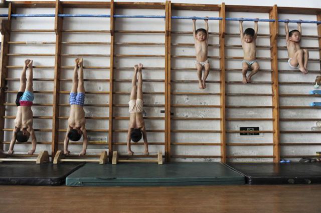 Intense Chinese Gymnastic School Training