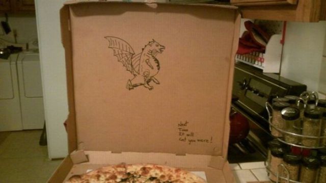 Creative Drawings Inside a Pizza Box