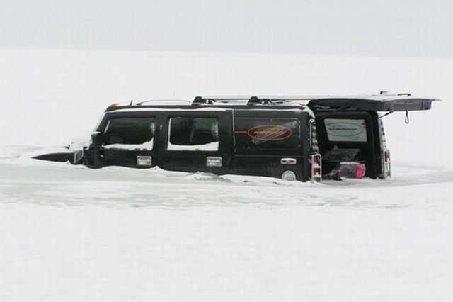 Hummers Fall through the Ice
