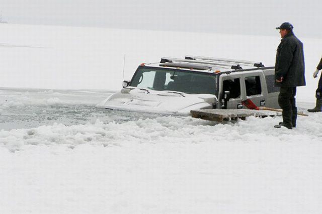 Hummers Fall through the Ice