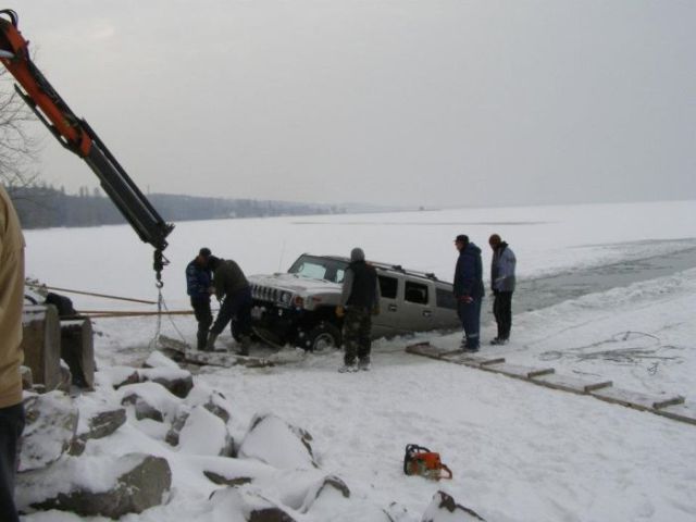 Hummers Fall through the Ice