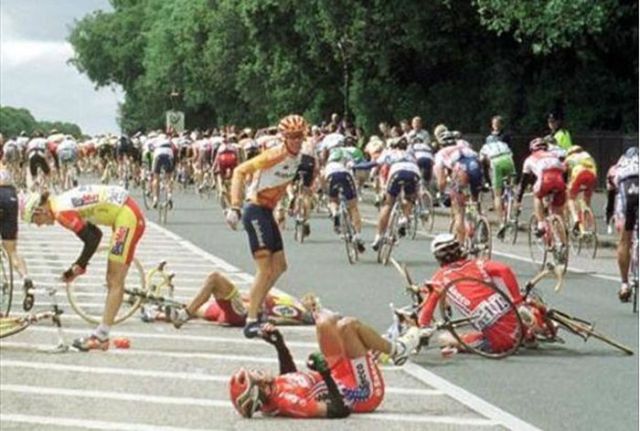 Bicyclists Falling Hard