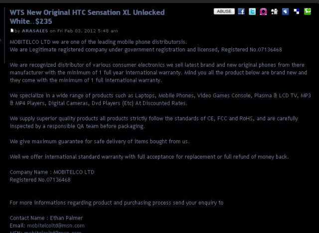 New Original  HTC Sensation XL Unlocked White