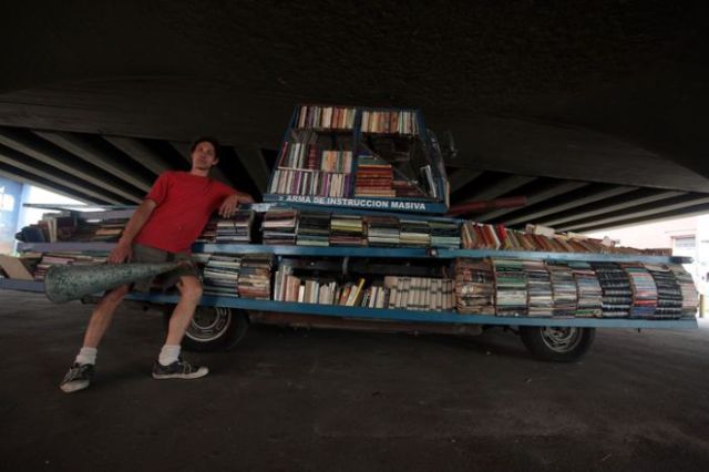 Tank-Shaped Mobile Library Hands Out Free Books
