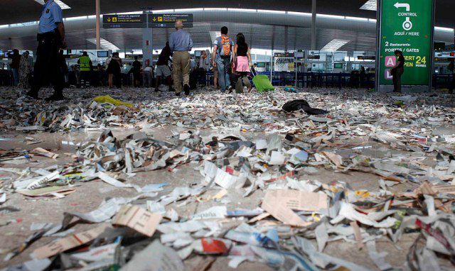 Barcelona Airport Turned Into a Pile of Rubbish