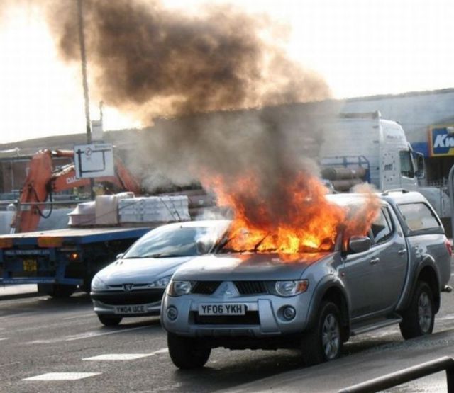 Motor Cars in Flames