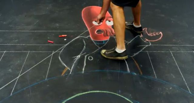 Drawing the Amazing 3D Chalk Portrait of Zoidberg
