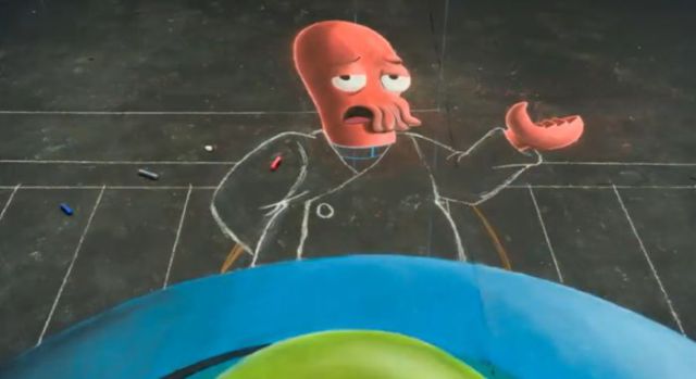 Drawing the Amazing 3D Chalk Portrait of Zoidberg