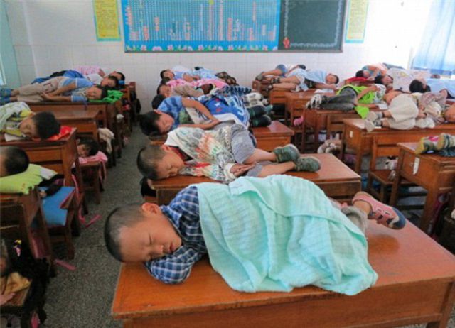 Chinese Kids Having Midday Sleep at School
