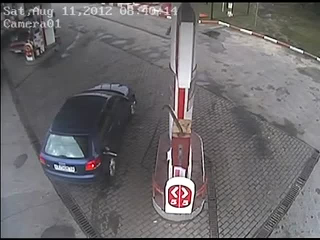 Woman at a Gas Station in Russia 