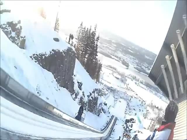 Incredible Ski Jump on the World’s Largest Ski Jumping Hill 