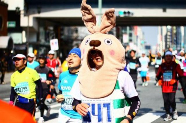 People in Quirky Costumes at the Annual Tokyo Marathon