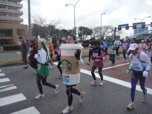 People in Quirky Costumes at the Annual Tokyo Marathon