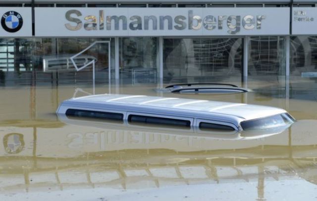 New Cars Get Buried by a Sea of Water in German Floods