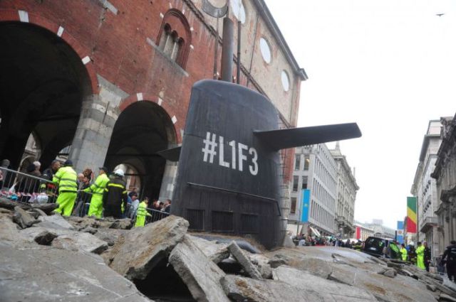 Submarine Emerges in the Centre of Milan