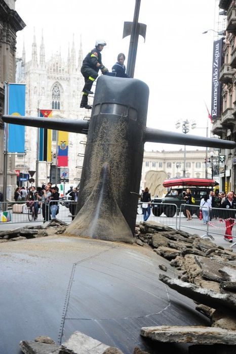 Submarine Emerges in the Centre of Milan