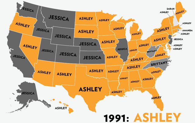 A State by State Guide to America’s Top Baby Names for Girls over Six Decades