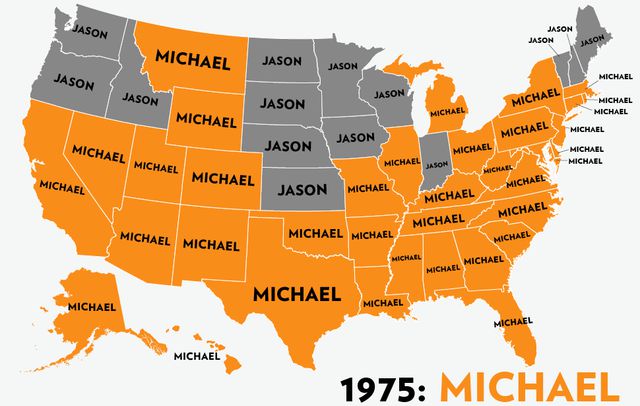 A State by State Guide to the Most Popular Name for Boys over Six Decades