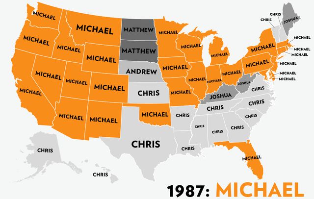 A State by State Guide to the Most Popular Name for Boys over Six Decades