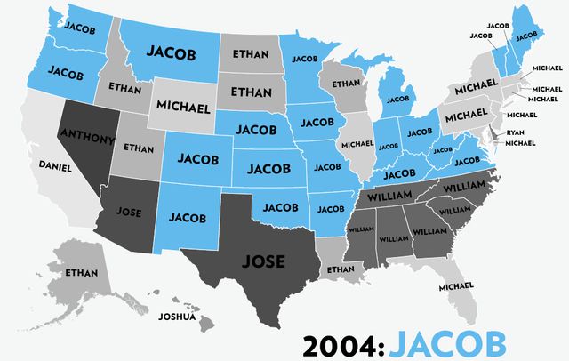 A State by State Guide to the Most Popular Name for Boys over Six Decades A State by State Guide to the Most Popular Name for Boys over Six Decades